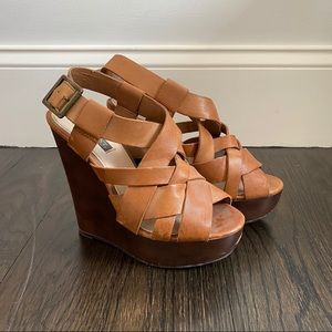 Shoemint Brown Leather Wedge Heels Size 6